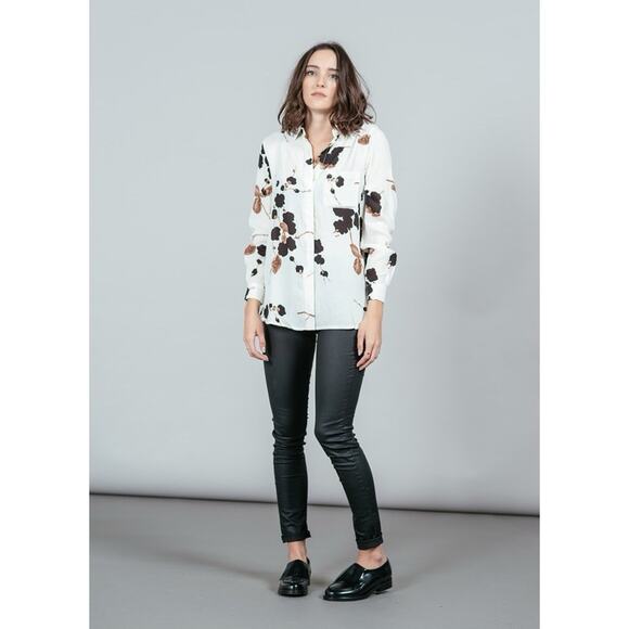 Ganni Blouse Shirt Ryder Crepe Floral Print Relaxed Fall Colors S - Picture 4 of 15